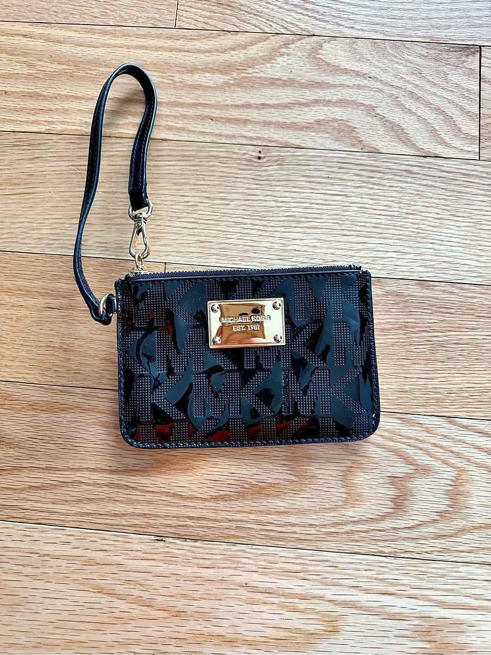 Michael Kors Jet Set Patent MK Logo Wristlet Black